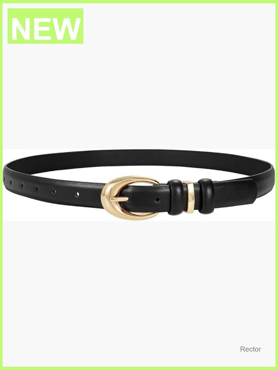Faux Leather Skinny Belt with Gold Buckle for Jeans & Pants main image 5